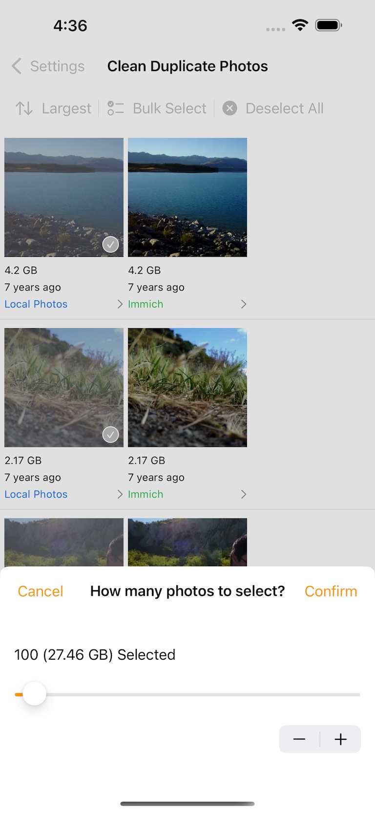 Stream iOS duplicate photo review screen (local + NAS WebDAV)