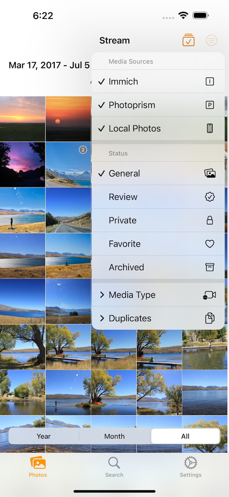 Stream on iOS showing merged local and remote photo sources